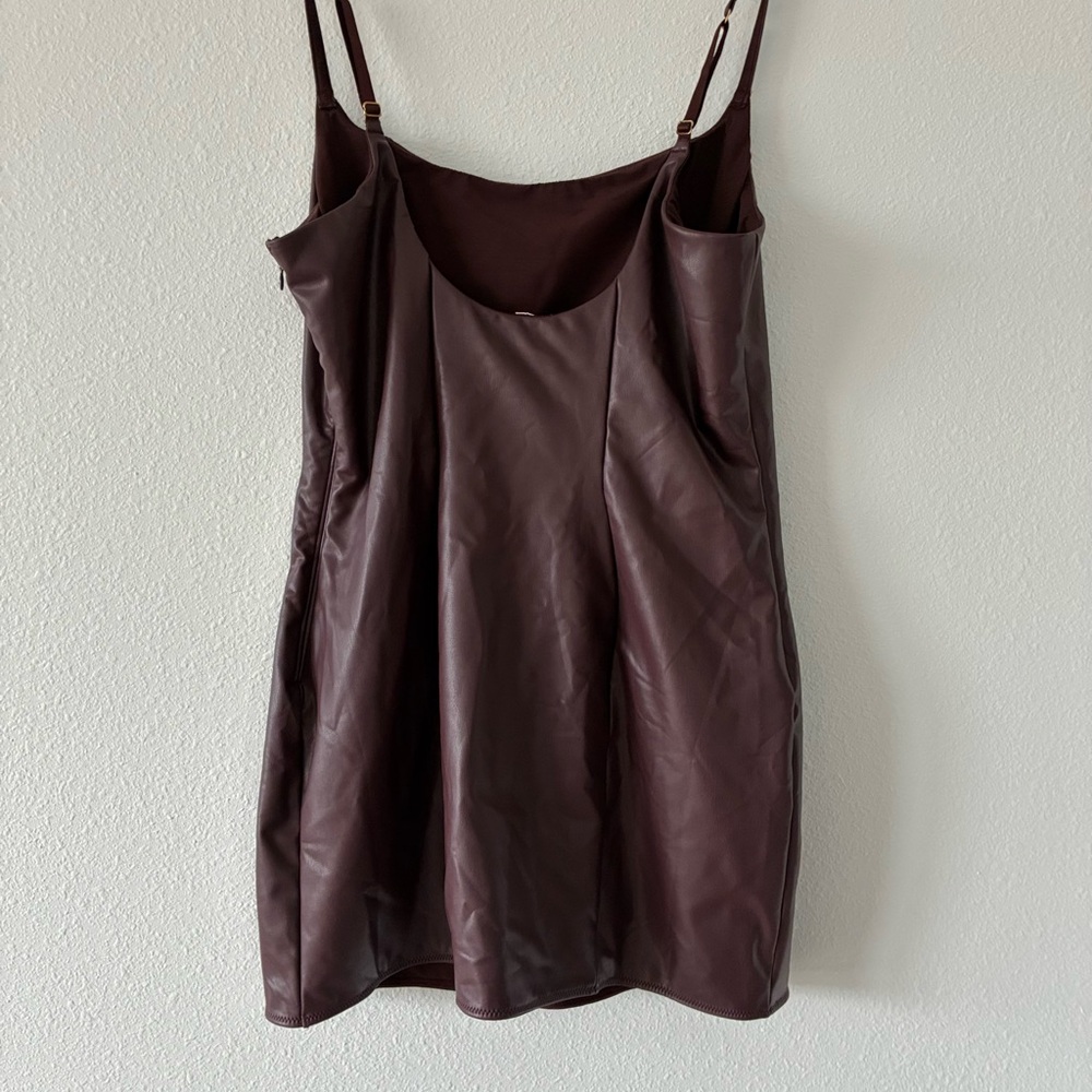 NWT VS Brown Faux Leather Mini Dress - Picture 2 of 4